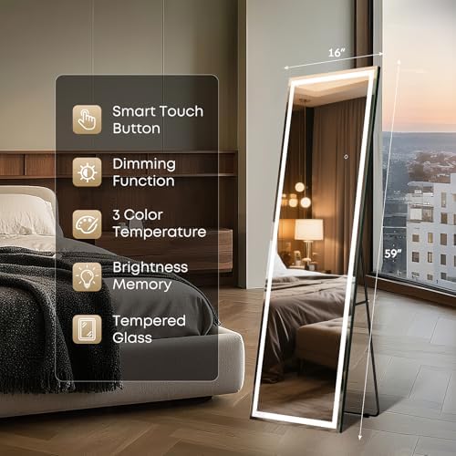 Kosmonia 59"x16" Frameless Full Length Mirror, Dimmable 3 Color LED Light - Image 6