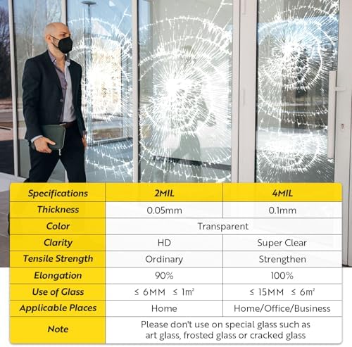 DUOFIRE Security Safety Shatterproof Window Film 4 Mil Clear 11.8x78.7in - Image 6