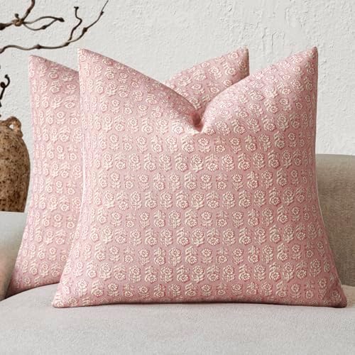 Foindtower Decorative Floral Print Throw Pillow Covers 18×18 Light Pink by Foindtower