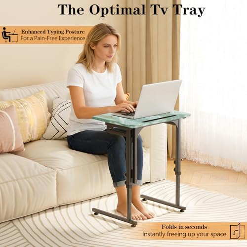 Adjustable Folding TV Tray, C-Shaped Foldable Table, No assembly(Sea Blue) - Image 3