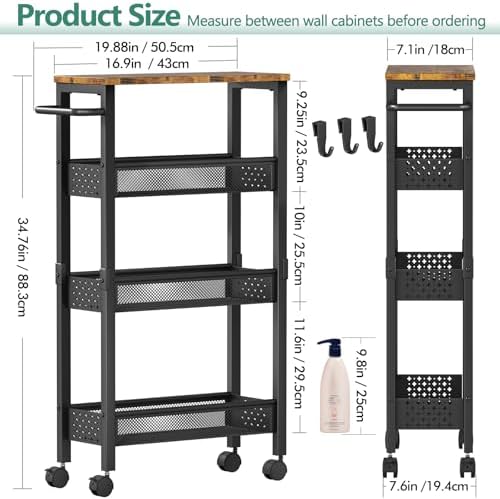 Vivihomety 4-Tier Slim Utility Rolling Laundry Cart with Wheels, Metal - Image 5