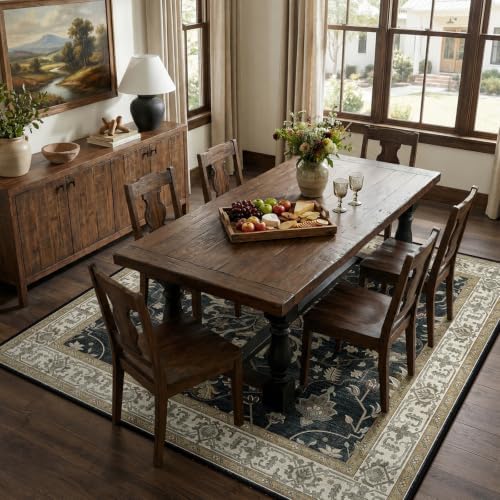 RELEANY Washable Area Rug, Square 8'x8', Black/Vintage/Beige - Image 3