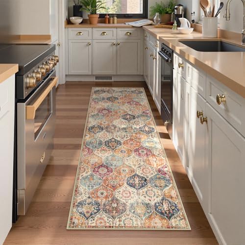 Lahome Moroccan Trellis Washable Runner Rug, 2x6 Kitchen Runners for Hallways 6 Feet Non Slip, Vintage Laundry Room Rug Ultra-Thin Carpet for Bathroom Bedroom Entryway Elise, Cream/Multi - Image 4