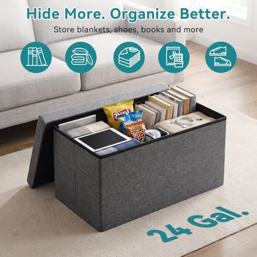 OLIXIS 30 Inch Folding Storage Ottoman Bench, Gray Ottoman with Storage - Image 5