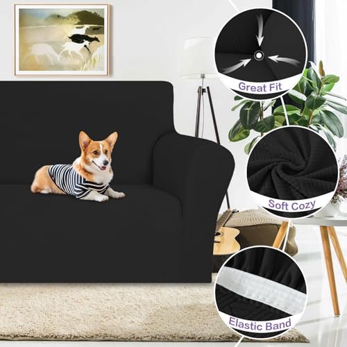 ZNSAYOTX Super Stretch Sofa Cover (72"-92"), New Striped Sofa Covers Fitted Slipcovers with Elastic Bottom, Dog Cat Pets Proof Spandex Washable Fabric Comfortable & Durable (Black, Sofa) - Image 3