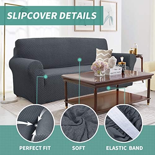 YEMYHOM Couch Cover Latest Jacquard Design High Stretch Sofa Chair Covers for Living Room, Pet Dog Cat Proof Armchair Slipcover Non Slip Magic Elastic Furniture Protector (Small, Dark Gray) - Image 3
