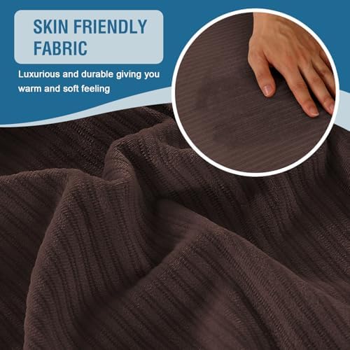 H.VERSAILTEX Velvet Stretch Sectional Couch Covers - 4 Pieces Sofa Seat Cushion Covers L Shape Separate Cushion for Both Left/Right Couch (Large Sofa 3 Seater + 1 Chaise, Brown Striped) - Image 5