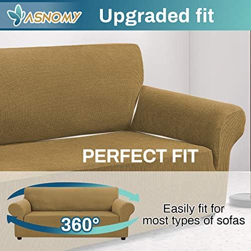 Asnomy Stretch Couch Covers for Sofa Washable, 3 Cushion Couch,Light Brown - Image 4