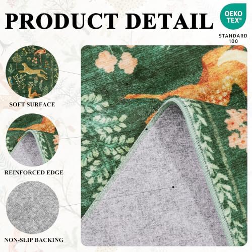 DUKINO 9x12 Area Rug for Living Room, Washable Animal Rug Non Slip, Green - Image 5