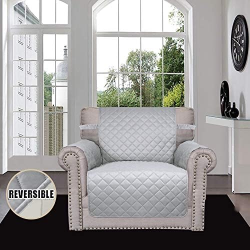 Easy-Going Chair Sofa Slipcover Reversible Sofa Cover Water Resistant Couch Cover Furniture Protector Cover with Elastic Straps for Pets Kids Children Dog Cat (Chair, Light Gray/Ivory) - Image 2