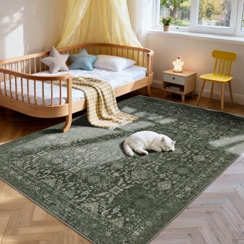 Rugxara Green 4x6 Area Rug Washable Rug for Living Room Bedroom Office - Image 2