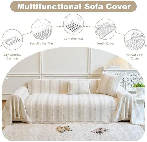 Couch Cover for Dogs Washable Sofa Cover, Sectional Couch Covers, Sofa Covers for 2 Cushion Couch, Non Slip Stripe Sofa Slipcovers Furniture Protector (Beige, 71x134) - Image 5