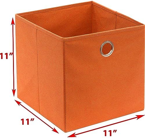 Simple Houseware 11-Inch Foldable Cube Storage Bins with Handles, Orange - Image 5