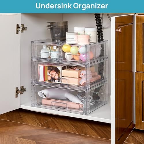 Vtopmart Clear Stackable Storage Drawers, 5 Pack Wide Storage Set - Image 2