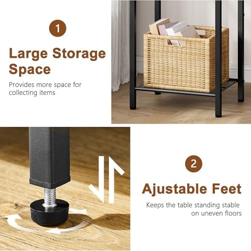 Hoctieon 3 Tier End Table, Telephone Table, Narrow Side Table with Storage, Nightstand for Small Spaces, Metal Frame, For Living Room, Bedroom, Sofa Couch, Hall, Easy Assembly, Rustic Brown - Image 6