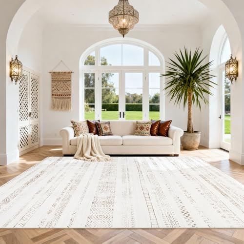 8x10 Washable Area Rugs for Living Room,Bedroom,Dining Room- Morocco White by Srugn