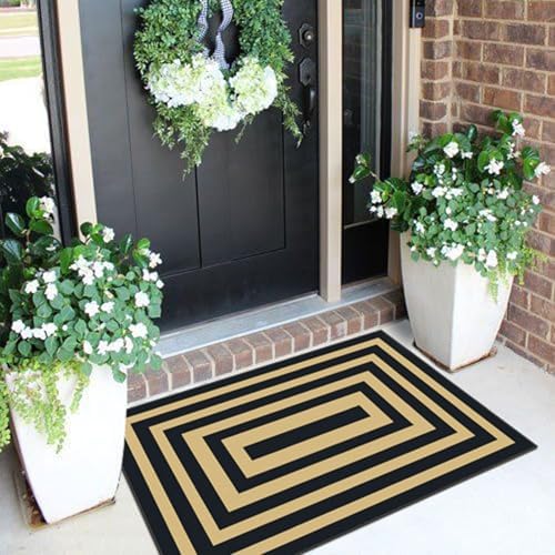 Front Door Mat Indoor Outside Entrance, 2x3 Black Tan Striped Rug - Image 3