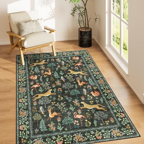DUKINO 4x6 Area Rug, Non Slip Animal Washable Rug for Living Room, Black by DUKINO