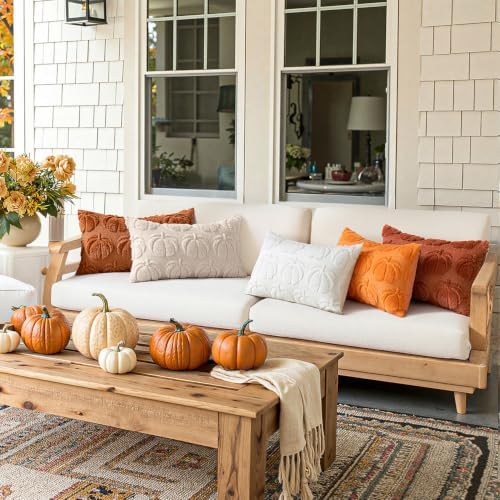 MIULEE Fall Pillow Covers Pumpkin Fall Decor Lumbar 12x20 Beige - Image 4