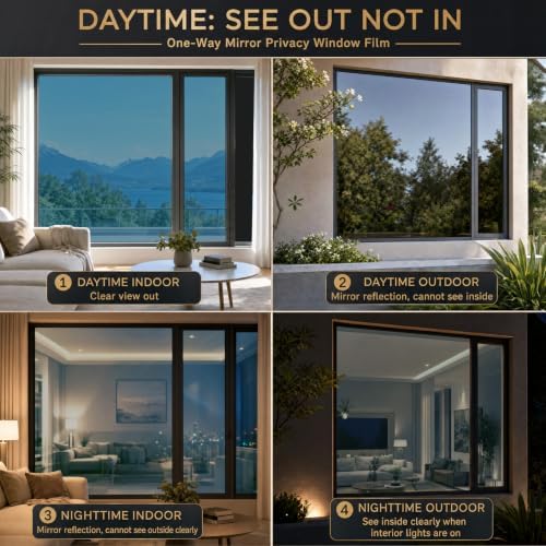 FILMGOO One Way Privacy Window Film Heat Control Mirror Tint 17.5Inx7.8Ft - Image 2