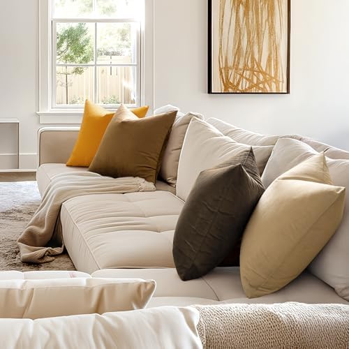 MIULEE Velvet Throw Pillow Covers 18x18 Inch Pack of 2 Beige - Image 3