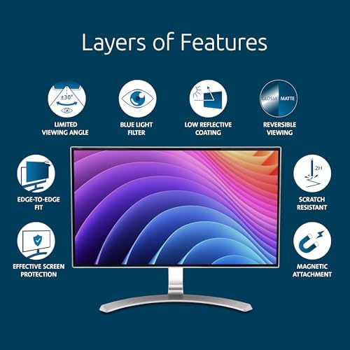 Kensington MagPro 23.8 Inch Magnetic Computer Privacy Screen for Desktop, Removable 16:9 Computer Privacy Filter, Anti-Glare Blue Ray Reduction, Compatible with Slim Bezel Monitors, K55421WW - Image 4