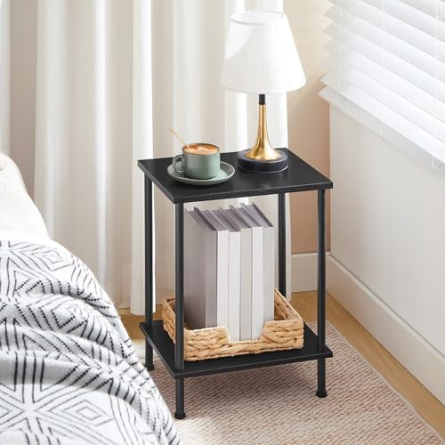 HOOBRO End Table Set of 2, Small Side Table, Nightstand with 2-Layer Storage Shelves, Sofa Table for Small Spaces, Living Room, Bedroom, Stable Frame, Easy Assembly, Black BB09BZP201 - Image 4