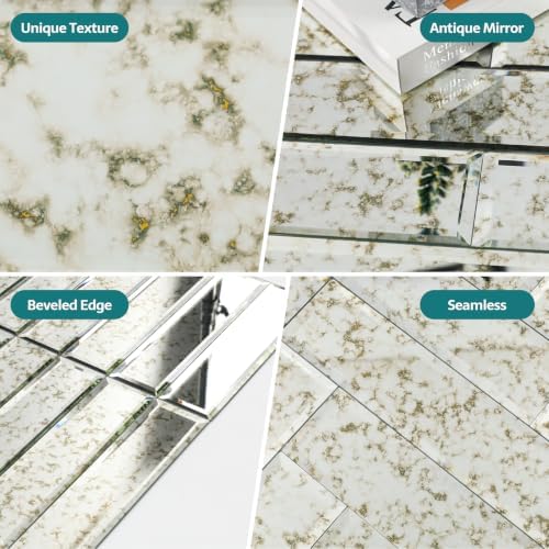 Peel and Stick Mirror Tiles, 3x12 Inch Beveled Antique Mirrror Backsplash Tiles for Kitchen Bathroom Wall 20 Pcs - Image 5