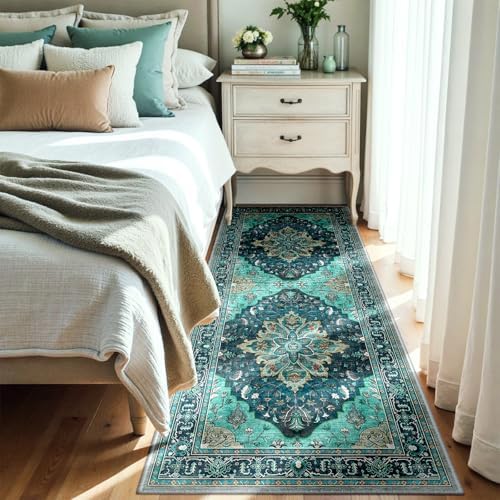 RELEANY Washable Area Rug, Runner 3'x7', Teal by RELEANY