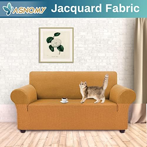 Asnomy Stretch Couch Covers Washable,loveseat Cover Slipcovers,Golden - Image 2