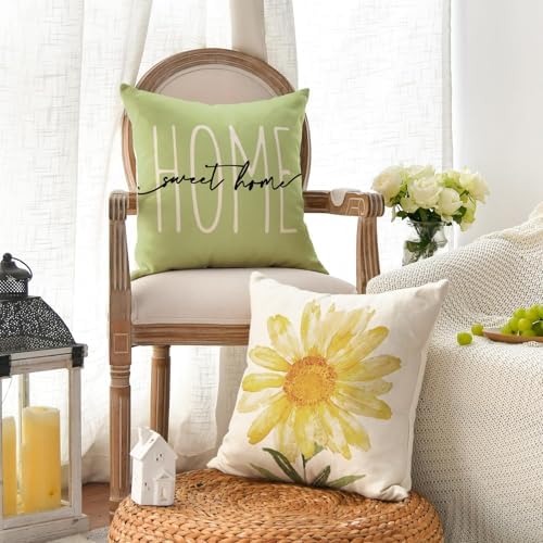 AVOIN colorlife Home Sweet Home Spring Summer Flowers Green Throw Pillow Covers, 20 x 20 Inch Cushion Case for Sofa Couch Set of 4 - Image 3