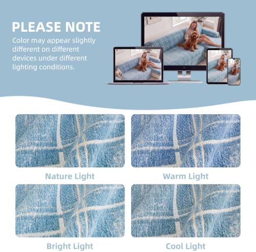 Couch Cover for Dogs Washable Sofa Cover, Sectional Couch Covers, Sofa Covers for 2 Cushion Couch, Non Slip Stripe Sofa Slipcovers Furniture Protector (Blue Checkered 91x118) - Image 7