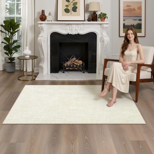 Valenrug 3x5 Rug, High-Low Pile Washable Entryway Rug for Bedroom Ivory - Image 3