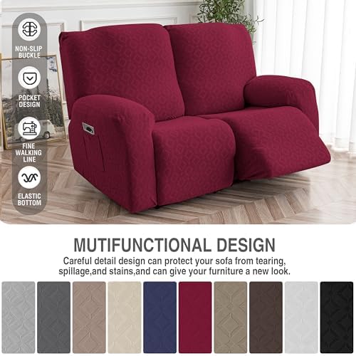 Genina Waterproof Recliner Loveseat Cover,2 Seat Couch Cover,Wine Red - Image 5