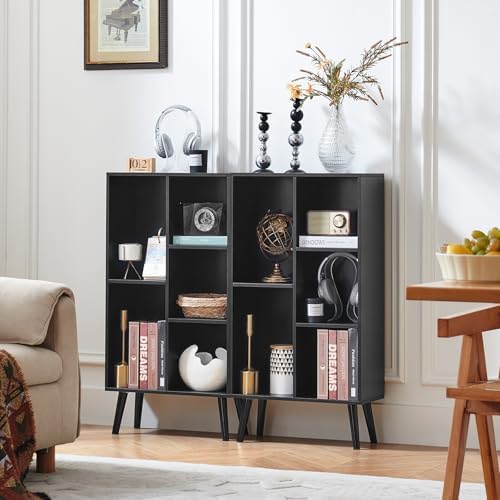 LEYAOYAO 5 Cube Bookshelf, Mid-Century Modern Book Shelf with Legs, Black - Image 4