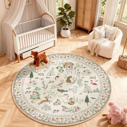 Washable Round Rugs for Bedroom 4ft: Living Room Rug Stain Resistant Non Slip Low Pile Ultra Soft Faux Wool Small Circle Rugs for Entryway Kitchen Nursery Bathroom Entrance Dorm Home Office Indoor - Image 6