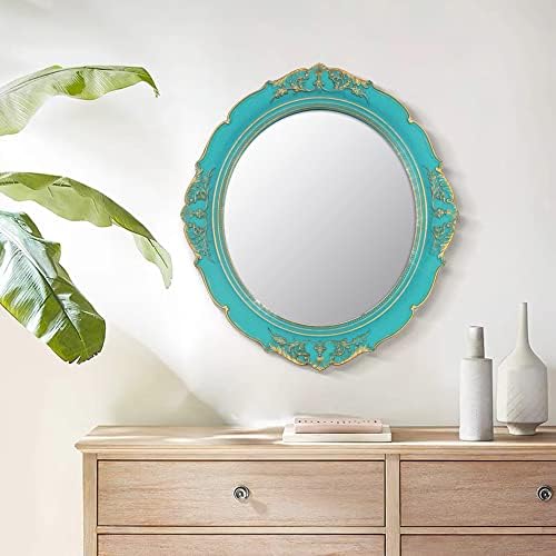 YCHMIR Vintage Decorative Wall Mirror 14.8 x 13.1 Inch Oval Mirror （Blue） - Image 2