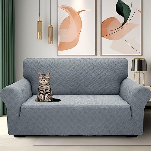 YEMYHOM Couch Cover Latest Jacquard Design High Stretch Extra Large Sofa Covers Pet Dog Cat Proof Oversized Slipcover Non Slip Magic Elastic Furniture Protector (X-Large, Leaf Pattern Light Gray) - Image 2