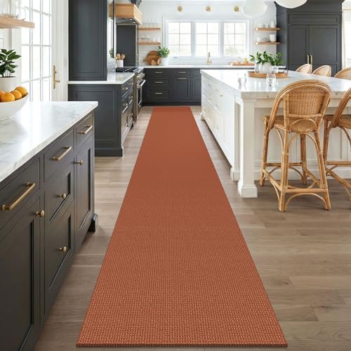 KOZYFLY Orange 2.5'x18' Runners Rugs for Hallway, Extra Long Washable Runner Rug, Woven Non Slip Kitchen Runner, Cotton Entryway Rug, Floor Carpet for Entry, Aisle, Hall, Burnt Orange/Tan - Image 2