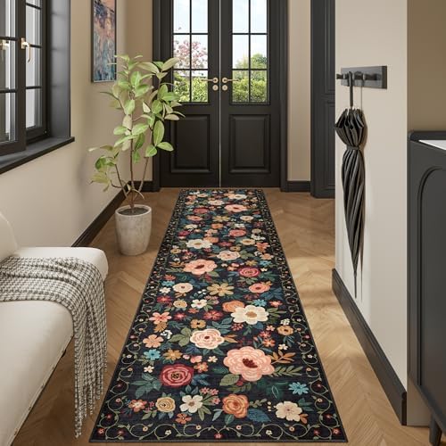 DUKINO 2.6x10 Runner Rug for Hallway, Washable Kitchen Rugs Non Slip, Black - Image 4