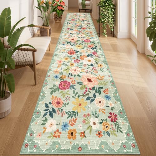DUKINO 3x14 Washable Runner Rug, Non Slip Long Kitchen Runner Rug, Green by DUKINO