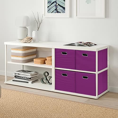 Black Foldable Storage Cubes Bins , Fabric Storage Box Cubes Organizer Baskets with Dual Handles for Home Organizer(Purple) - Image 5