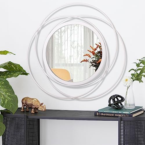 White Round Wall-Mounted Mirrors Wire Modern Metal Frame Arts Mirrors Home Decoration Hallway Bathroom Bedroom Living Room Farmhouse Entryway Large 20" - Image 2