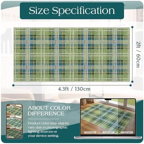 Front Door Mat Indoor Entrance - 2x4.3 Green Teal Tartan Plaid Rug - Image 6