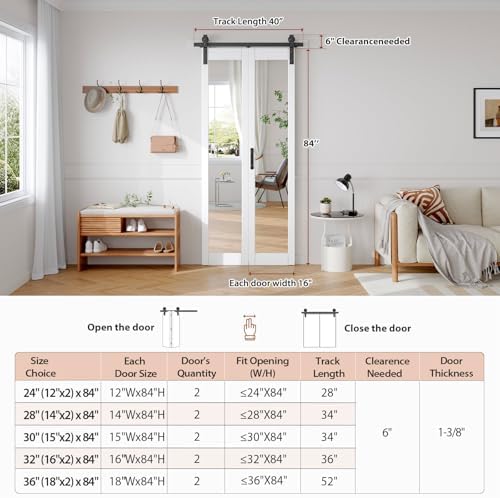 FREDBECK Bifold Barn Doors 32x84 with Mirror for Closet,White,with Hardware - Image 7