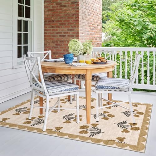4x6 Covered Outdoor Patio Rug, Beige Washable Front Porch Entry Rug - Image 7