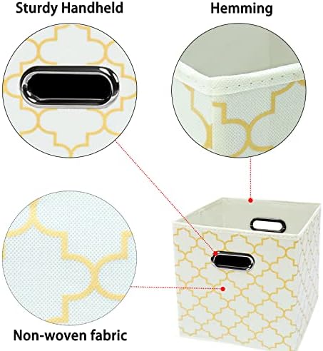 Black Foldable Storage Cubes Bins , Fabric Storage Box Cubes Organizer Baskets with Dual Handles for Home Organizer Creamy-White Gold - Image 7