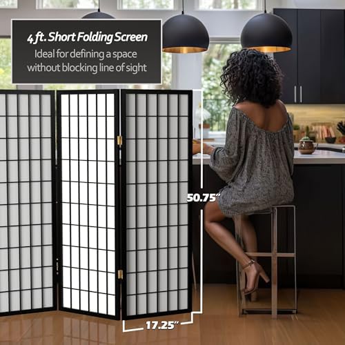 4 ft. Short Window Pane Shoji Screen - Black - 4 Panels - Image 3