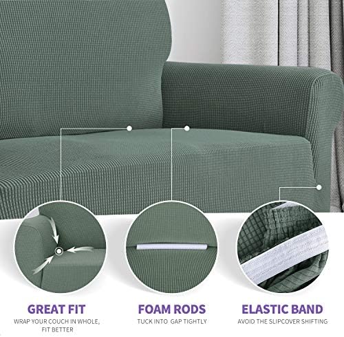 ZNSAYOTX Super Stretch Chair Slipcover Universal Sofa Chair Covers for Living Room Dogs Pet Furniture Protector Spandex Armchair Slipcovers with Anti Slip Foam Sticks (Pea Green, Chair) - Image 3