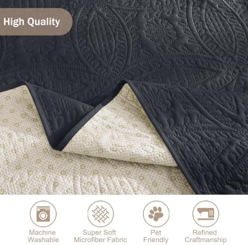 Quilted Black Sofa Slipcovers with Pockets, Anti-Slip Medallion Couch Covers for Sofa, Couch Cover for Dogs Cats Water-Repellent Machine Washable (Large Sofa 68", Black) - Image 6